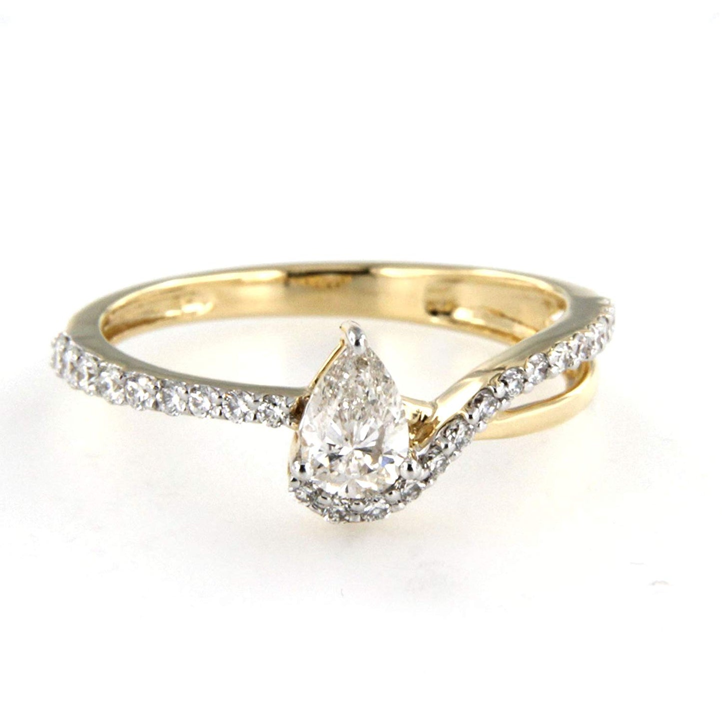 atjewels 14K Yellow & White Gold Plated 925 Silver White Pear and Round Zirconia Solitaire With Accents Ring MOTHER'S DAY SPECIAL OFFER - atjewels.in