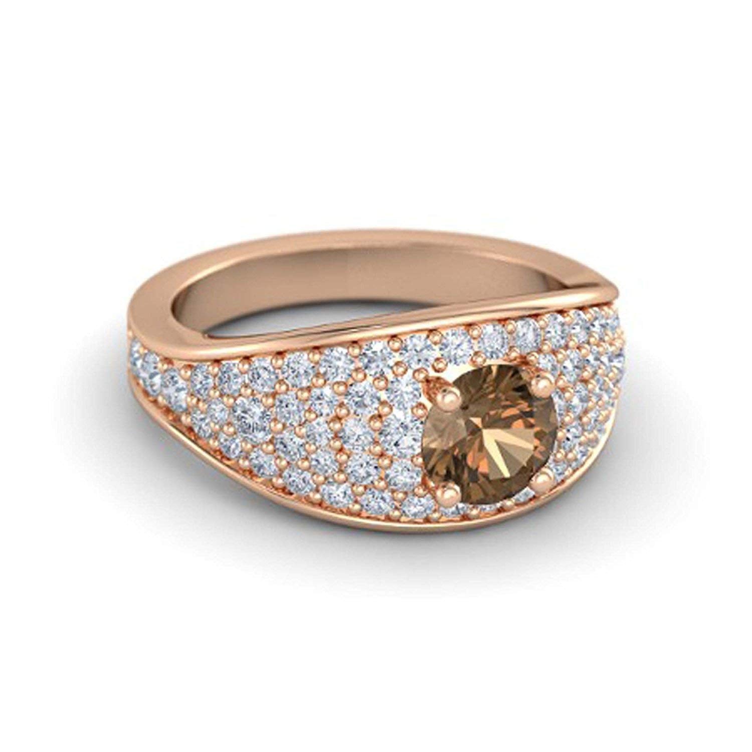 atjewels Round Cut Gemstone & White CZ 14k Rose Gold Over .925 Sterling Silver Solitaire w/ Accents Engagement Ring For Girl's and Women's For Navratri Special - atjewels.in