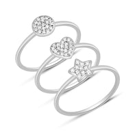 atjewels Round White Zirconia 14K White Gold Plated On 925 Sterling Silver Heart and Star Trio Ring MOTHER'S DAY SPECIAL OFFER - atjewels.in