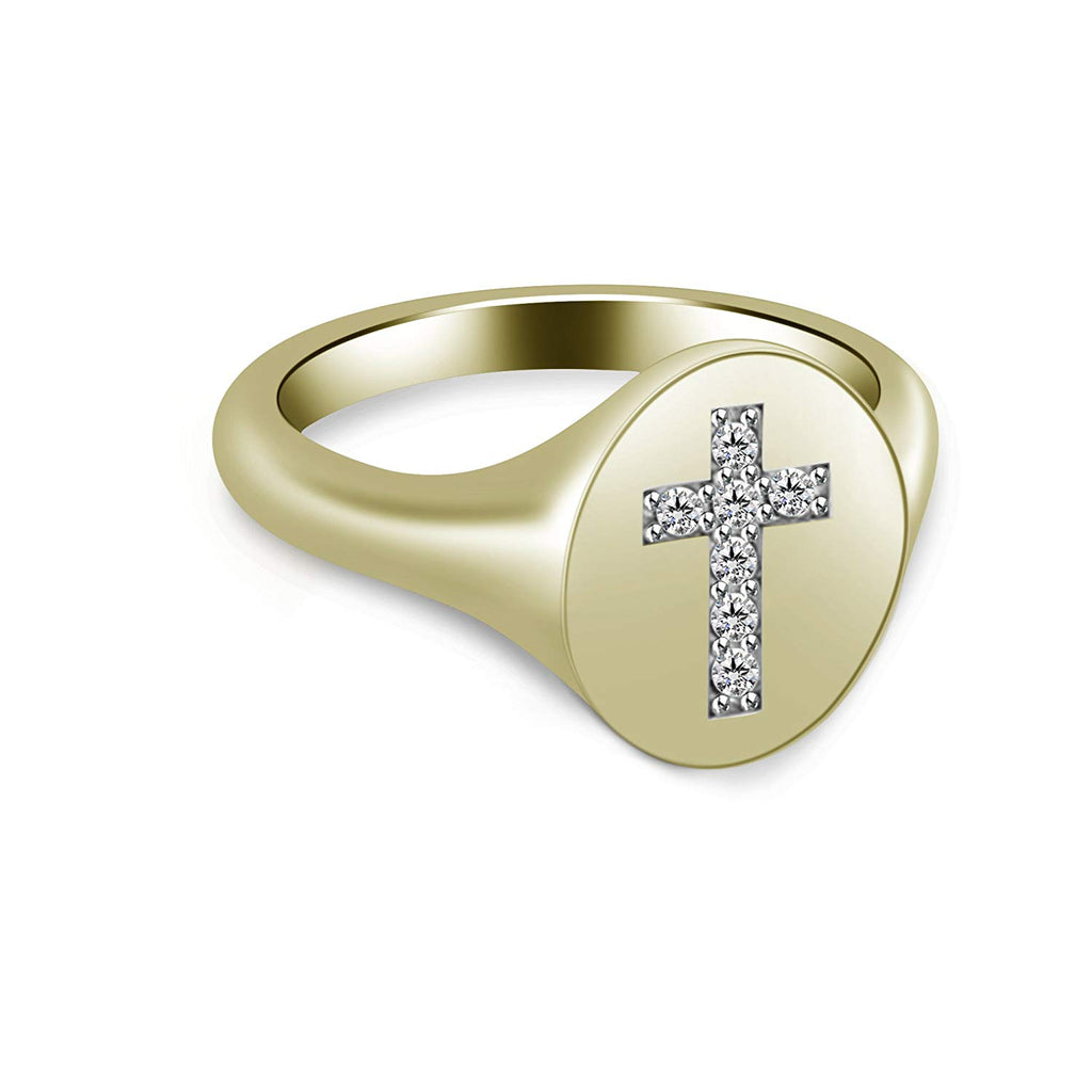 atjewels White Cubic Zirconia Valentines Special 14K Yellow Gold Plated on 925 Silver Cross Ring MOTHER'S DAY SPECIAL OFFER - atjewels.in