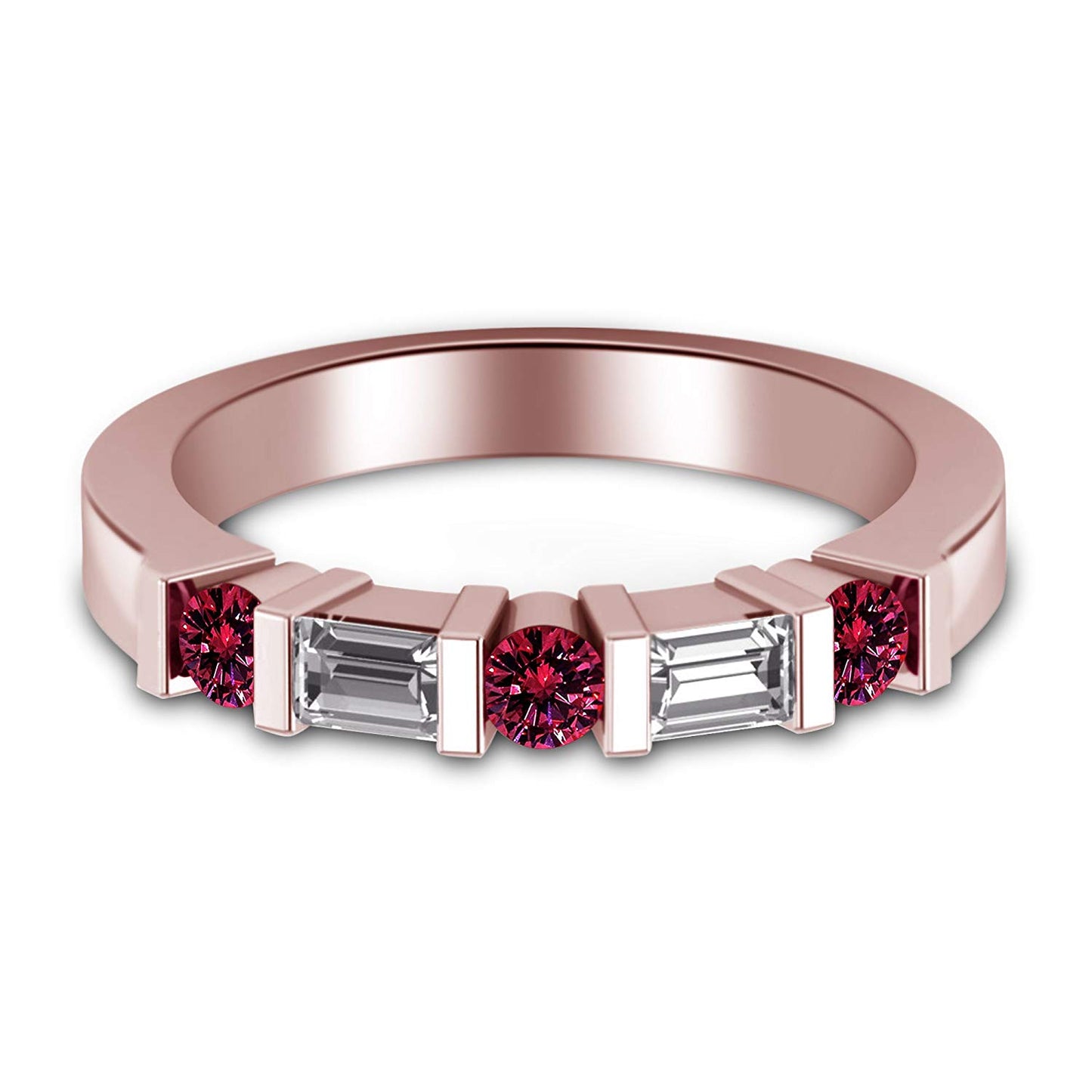 atjewels 14K Rose Gold Over .925 Silver Pink and White Baguette cut Wedding Bar Band Ring Free Size MOTHER'S DAY SPECIAL OFFER - atjewels.in