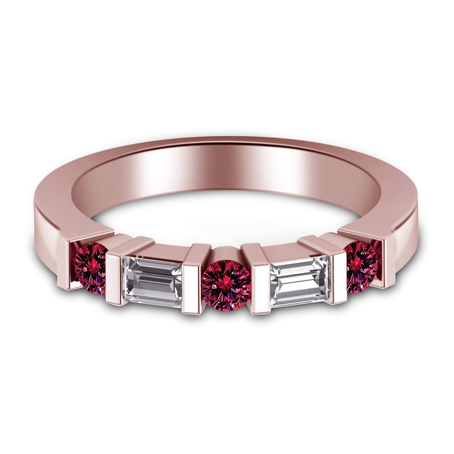 atjewels 14K Rose Gold Over .925 Silver Pink and White Baguette cut Wedding Bar Band Ring Free Size MOTHER'S DAY SPECIAL OFFER - atjewels.in