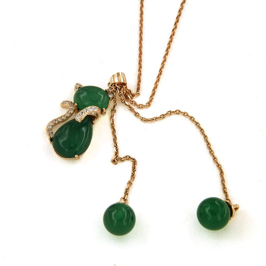 atjewels Rose Gold On 925 Sterling Silver Green Agate & White CZ Cat Pendant W/ 30" Chain MOTHER'S DAY SPECIAL OFFER - atjewels.in