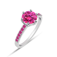 atjewels 18K White Gold Over 925 Sterling Silver Round Pink Sapphire Solitaire with Accent Ring MOTHER'S DAY SPECIAL OFFER - atjewels.in