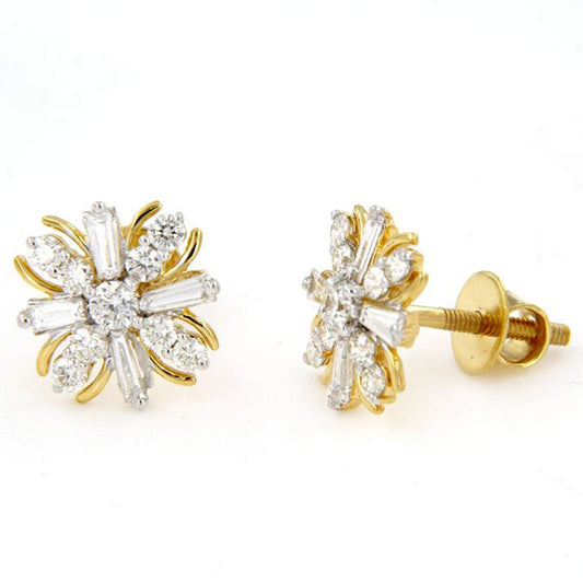 atjewels Women's Daily Use White CZ Flower Stud Earrings in 18k Yellow Gold Over 925 Sterling MOTHER'S DAY SPECIAL OFFER - atjewels.in