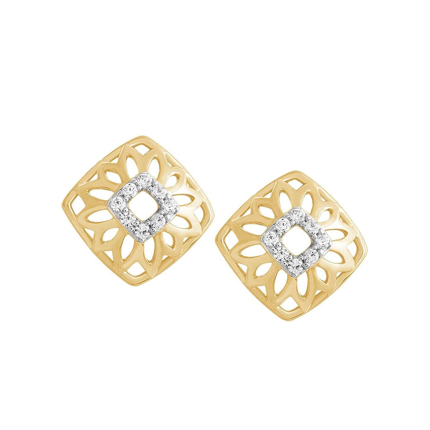 atjewels 14K Two Tone Gold Over 925 Sterling Silver Round White Zirconia Flower Stud Earrings MOTHER'S DAY SPECIAL OFFER - atjewels.in