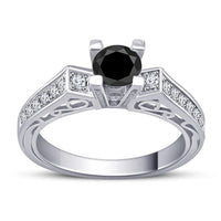 atjewels 14k White Gold Over 925 Sterling Silver Round Cut Black & White CZ Solitaire With Accent Ring MOTHER'S DAY SPECIAL OFFER - atjewels.in