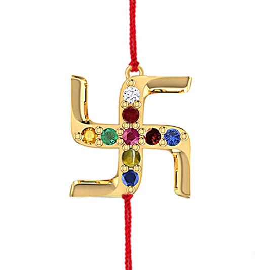 atjewels 14K Yellow Gold Over .925 Sterling Silver Round Cut Multi Color Swastik Rakhi MOTHER'S DAY SPECIAL OFFER - atjewels.in