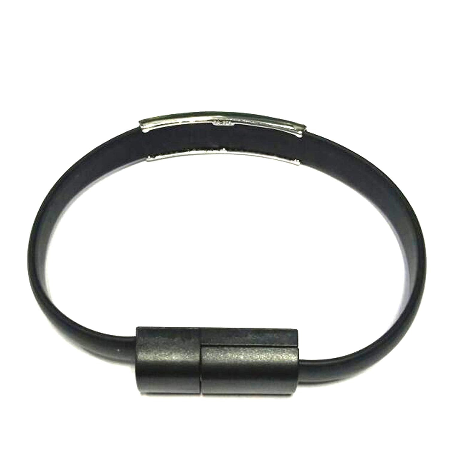 atjewels .925 Sterling Silver W/ Round Cut White Cz Flat USB Cable,Data Charging Cord Black Color Bracelet MOTHER'S DAY SPECIAL OFFER - atjewels.in
