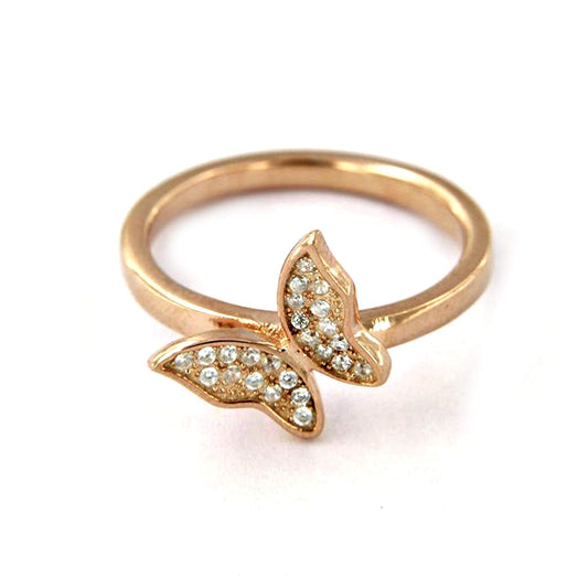 atjewels 18K Rose Gold Plated On 925 Sterling Silver White Diamond Round Cut Butterfly Ring MOTHER'S DAY SPECIAL OFFER - atjewels.in