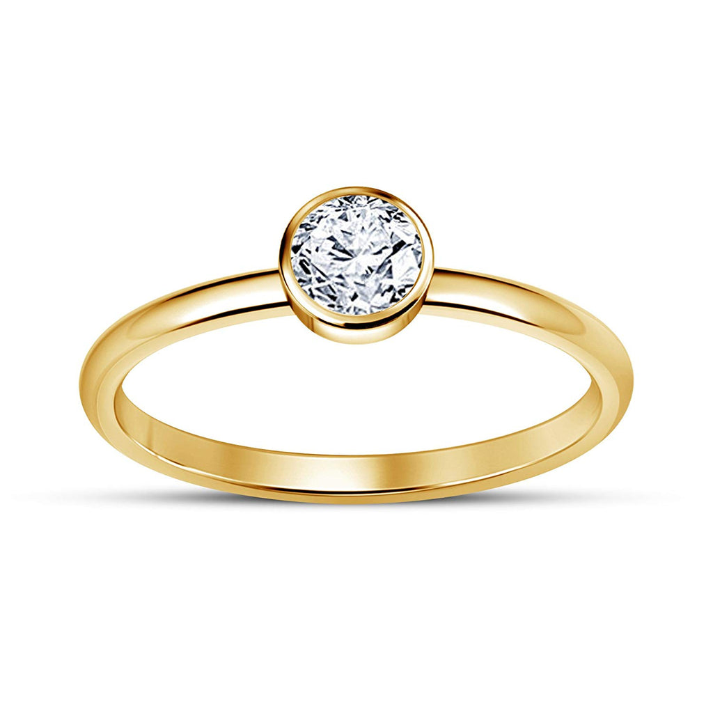 atjewels 14K Yellow Gold Over 925 Silver Sterling Round White CZ Solitaire Ring For Women MOTHER'S DAY SPECIAL OFFER - atjewels.in