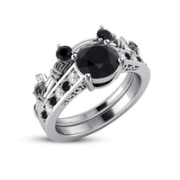 atjewels 14K White Gold Plated on .925 Sterling Silver Black & White Cubic Zircon Mickey Mouse Bridal Ring Set MOTHER'S DAY SPECIAL OFFER - atjewels.in
