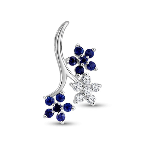 atjewels Leaf Pendant in 14K White Gold Over 925 Sterling silver Round Blue Sapphire and White Zirconia MOTHER'S DAY SPECIAL OFFER - atjewels.in