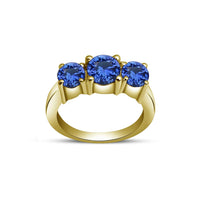 atjewels Round Blue Sapphire 14K Yellow Gold Over 925 Silver Three Stone Ring MOTHER'S DAY SPECIAL OFFER - atjewels.in