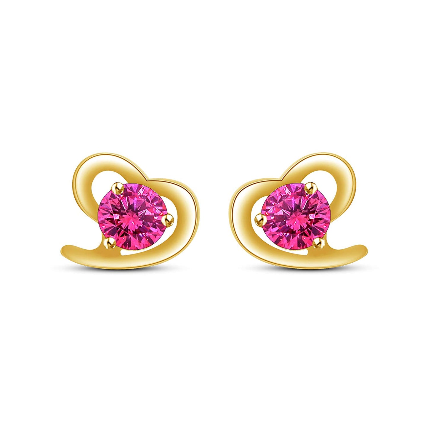 atjewels 14K Yellow Gold Over 925 Sterling Round Pink Sapphire Heart Shape Stud Earrings MOTHER'S DAY SPECIAL OFFER - atjewels.in