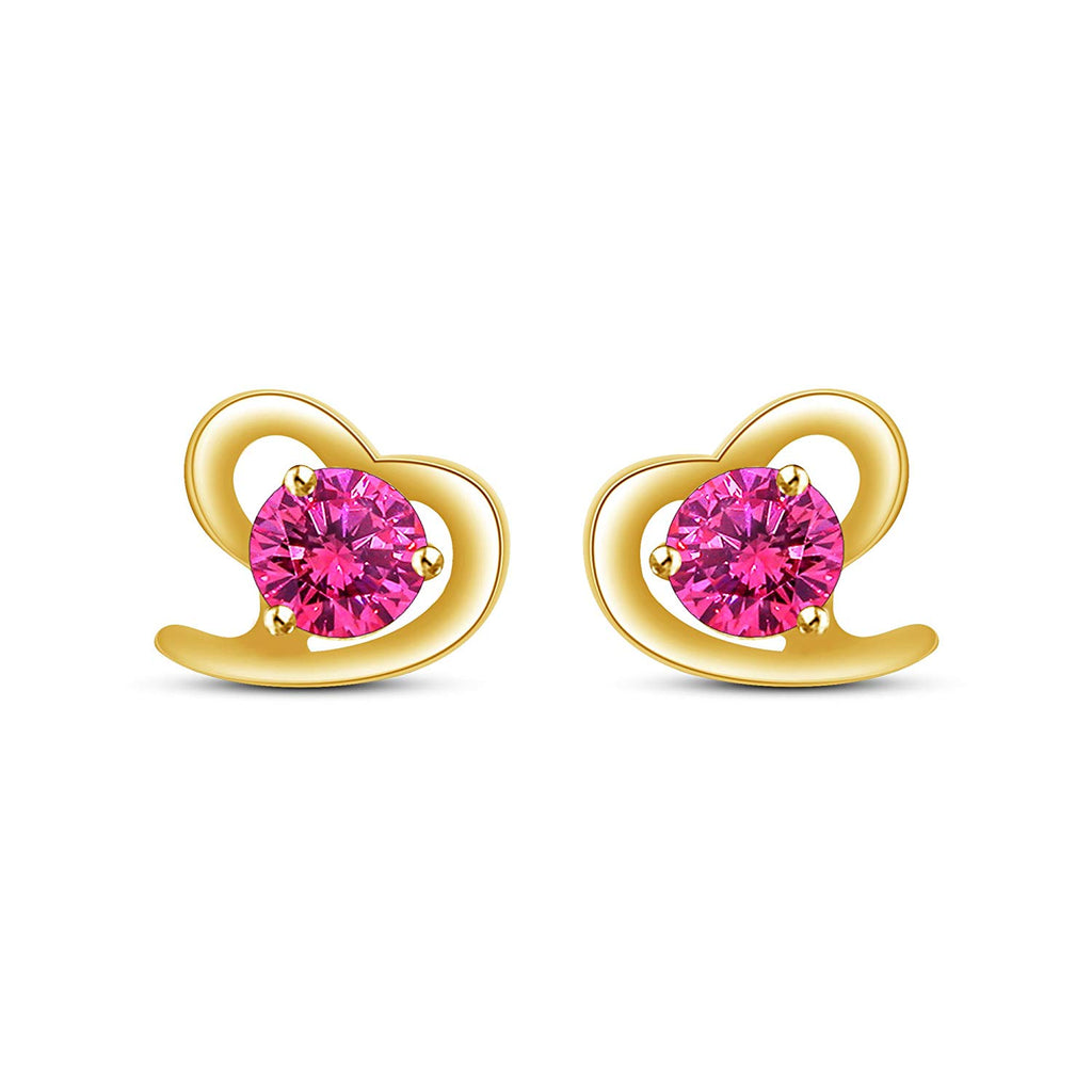 atjewels 14K Yellow Gold Over 925 Sterling Round Pink Sapphire Heart Shape Stud Earrings MOTHER'S DAY SPECIAL OFFER - atjewels.in