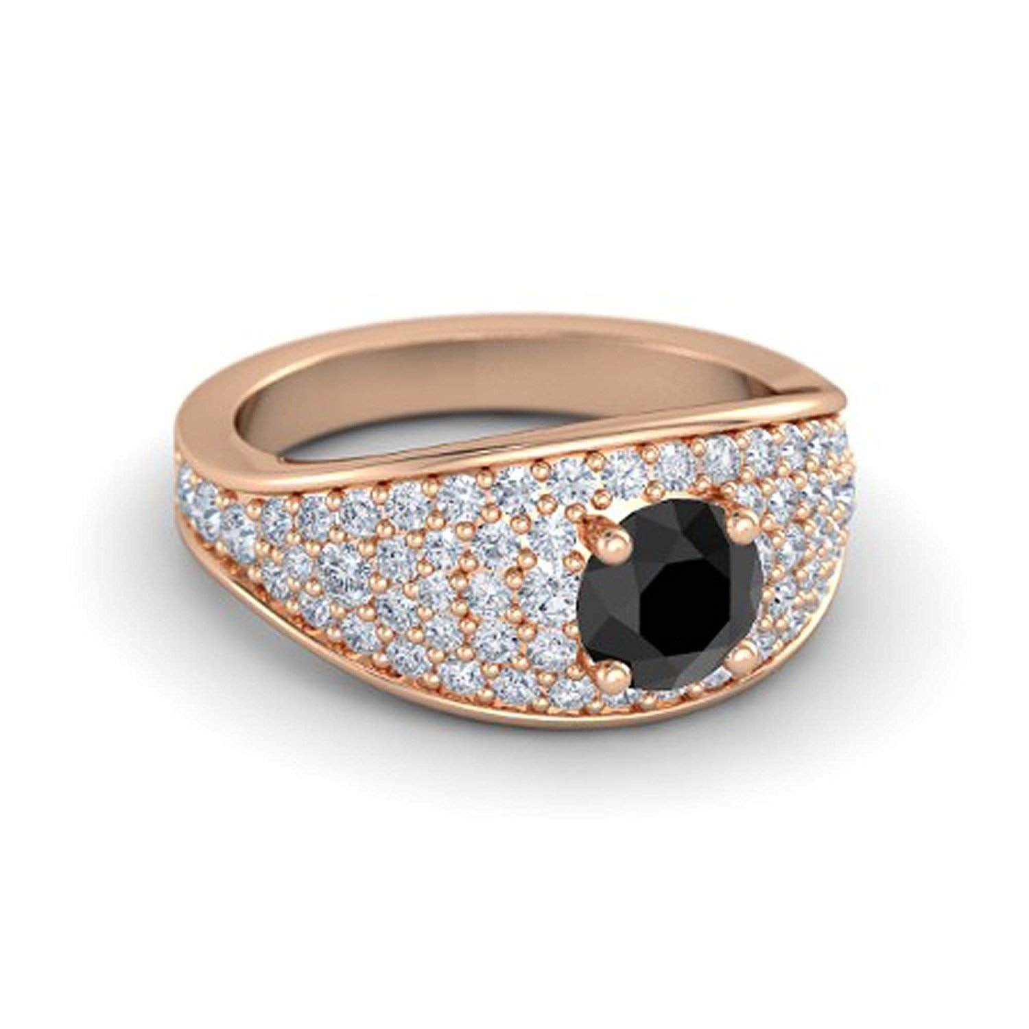 atjewels Round Cut Gemstone & White CZ 14k Rose Gold Over .925 Sterling Silver Solitaire w/ Accents Engagement Ring For Girl's and Women's For Navratri Special - atjewels.in