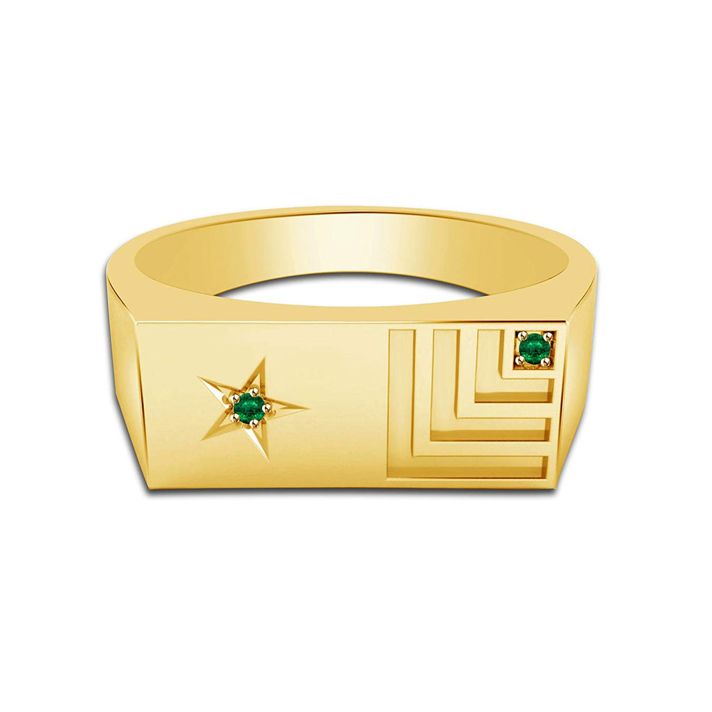 atjewels Round Green Emerald 14K Yellow Gold Over 925 Sterling Silver Star Band Ring MOTHER'S DAY SPECIAL OFFER - atjewels.in
