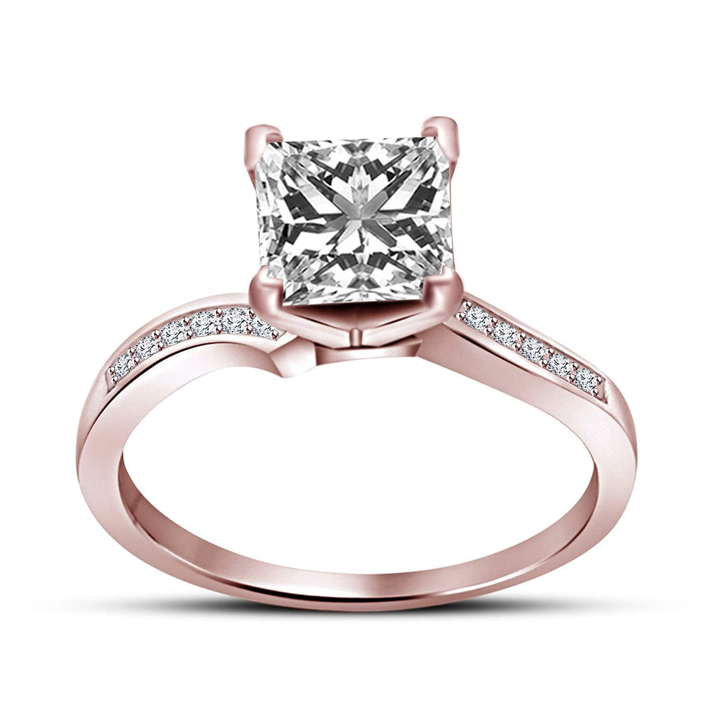 2.21 CT Princess Cut Cubic Zirconia Diamond 14K Rose Gold Over 925 Sterling Silver Solitaire With Accents Band Engagement Wedding Ring For Women's - atjewels.in