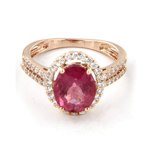 atjewels Solid 18K Rose Gold Over Sterling Silver Oval Cut Red Ruby and White CZ Engagement Ring MOTHER'S DAY SPECIAL OFFER - atjewels.in