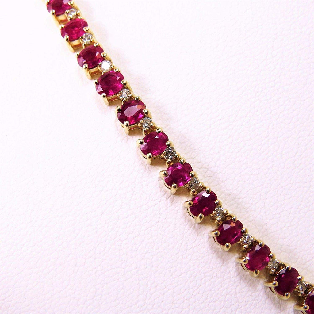 at Jewellers 65 CT Oval & Round Cut Ruby & Diamond 14k Yellow Gold Over Tennis 16" Necklace - atjewels.in
