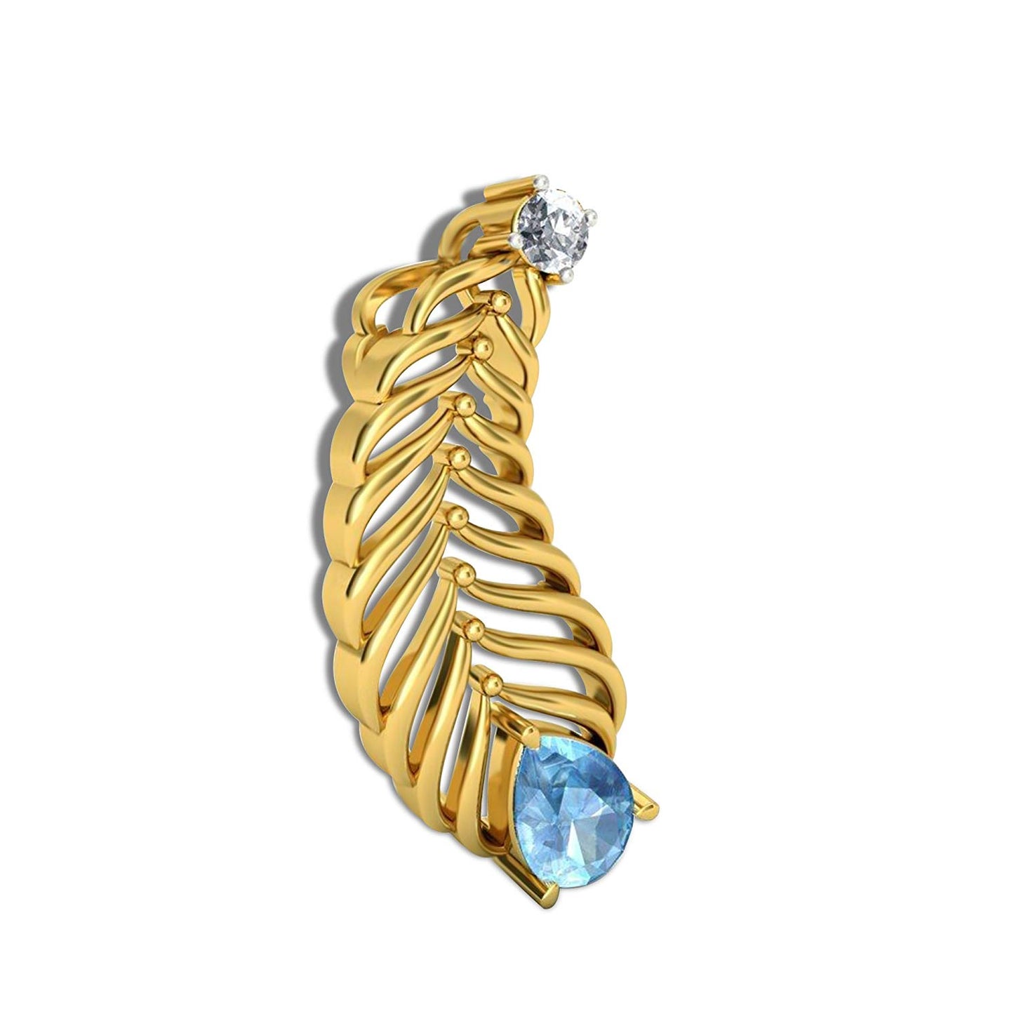 atjewels Pear Cut Aquamarine Peacock Feather Pendant Yellow Gold over Sterling Silver MOTHER'S DAY SPECIAL OFFER - atjewels.in