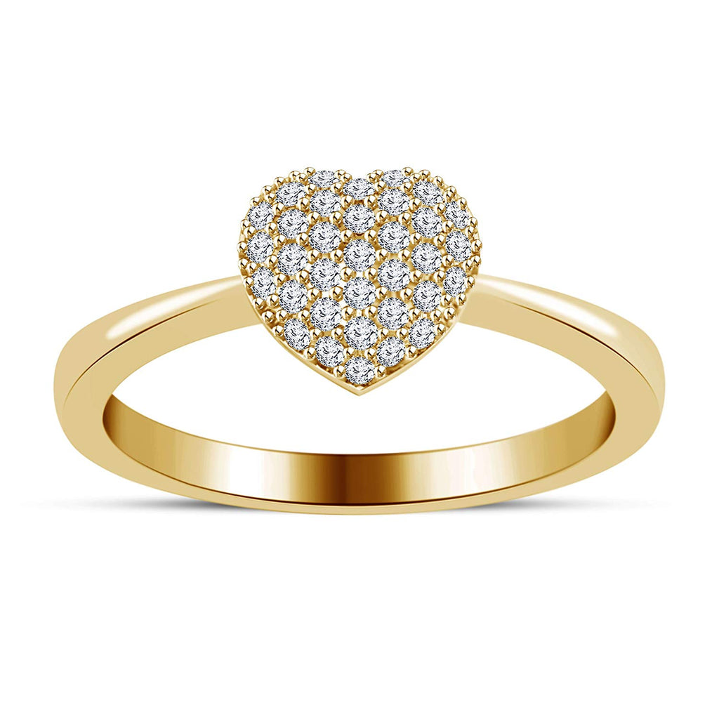 atjewels 18K Yellow Gold on .925 Sterling Silver Round White Diamond Heart Ring For Women's MOTHER'S DAY SPECIAL OFFER - atjewels.in