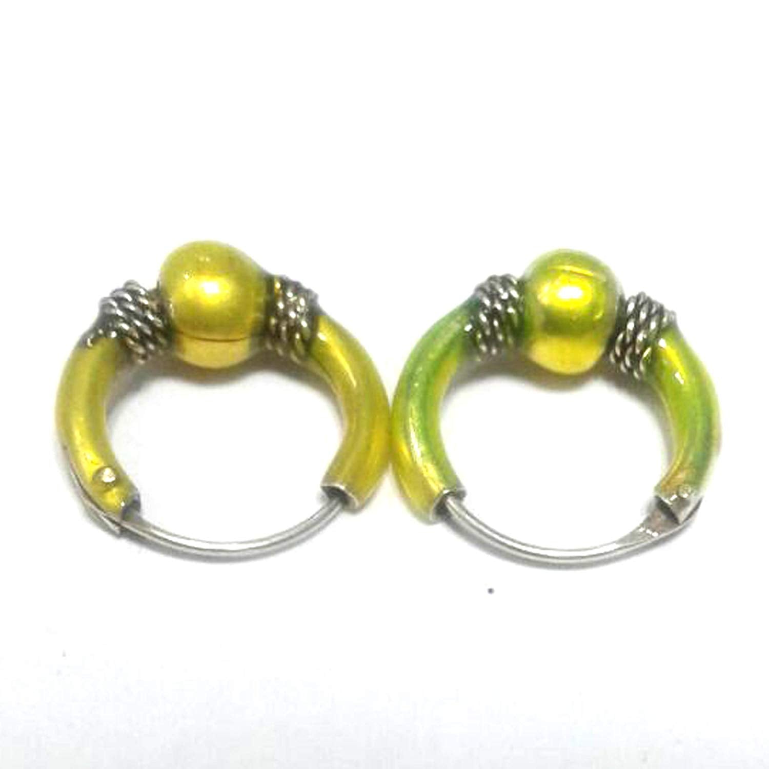 atjewels 925 Sterling Silver With Green Color Enamel Hoop Earrings For Kid's & Women's MOTHER'S DAY SPECIAL OFFER - atjewels.in