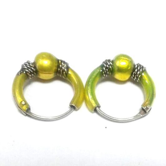 atjewels 925 Sterling Silver With Green Color Enamel Hoop Earrings For Kid's & Women's MOTHER'S DAY SPECIAL OFFER - atjewels.in