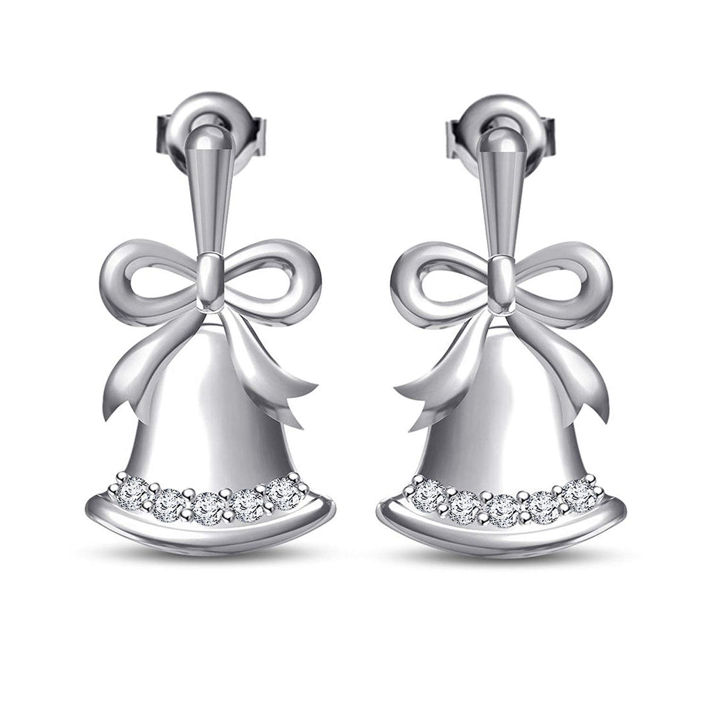 atjewels MOTHER'S DAY SPECIAL OFFER Jewellery !! Platinum Plated .925 Sterling Silver Bell and Bow Stud Earrings For Women's MOTHER'S DAY SPECIAL OFFER - atjewels.in