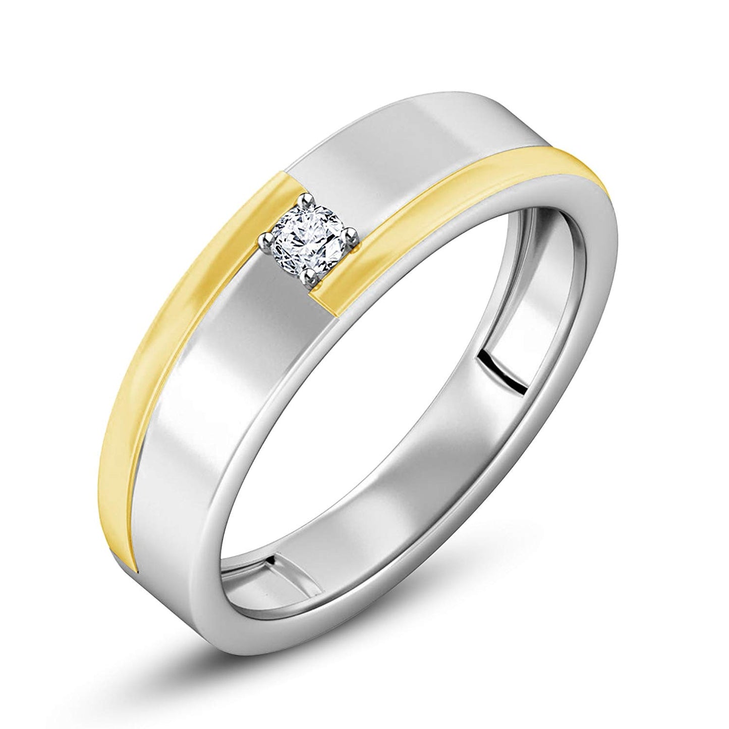 atjewels 14K Twotone Gold Plated on 925 Silver Round White Zirconia Men's Band Ring MOTHER'S DAY SPECIAL OFFER - atjewels.in