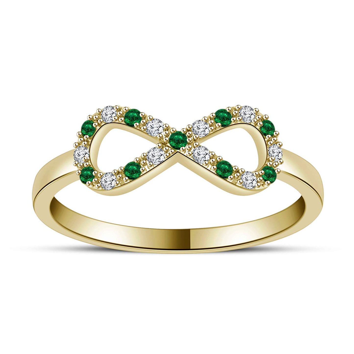 atjewels 14K Yellow Gold Over .925 Silver White and Green Emerald Infinity Ring Size Free MOTHER'S DAY SPECIAL OFFER - atjewels.in