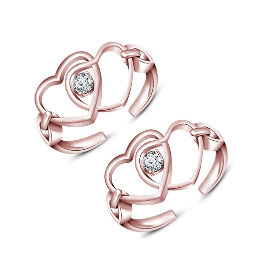atjewels 14K Rose Gold Over 925 Silver Round White CZ Double Heart ToeRing For Women's - atjewels.in