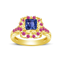 atjewels Princess & Round Cut Blue & Pink Sapphire 14k Yellow Gold Over .925 Sterling Silver Engagement Ring Size 9 For Women's and Girl's MOTHER'S DAY SPECIAL OFFER - atjewels.in