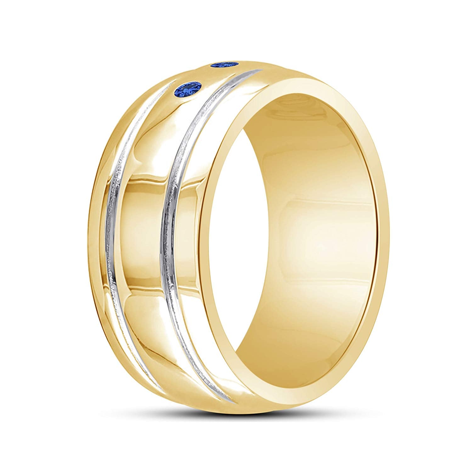 atjewels 18K yellow gold Over 925 Sterling Silver Round Blue Sapphire Wedding Band For Men's MOTHER'S DAY SPECIAL OFFER - atjewels.in