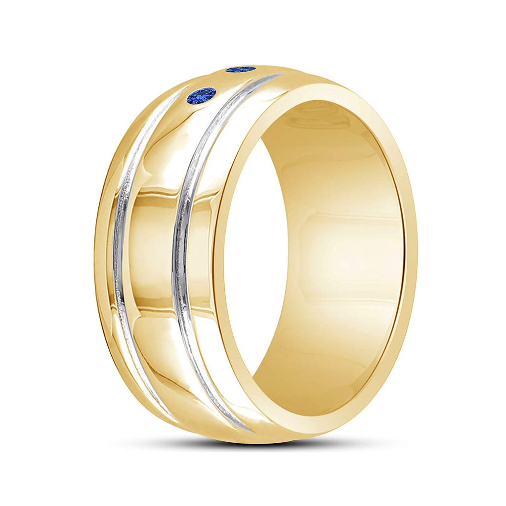 atjewels 18K yellow gold Over 925 Sterling Silver Round Blue Sapphire Wedding Band For Men's MOTHER'S DAY SPECIAL OFFER - atjewels.in