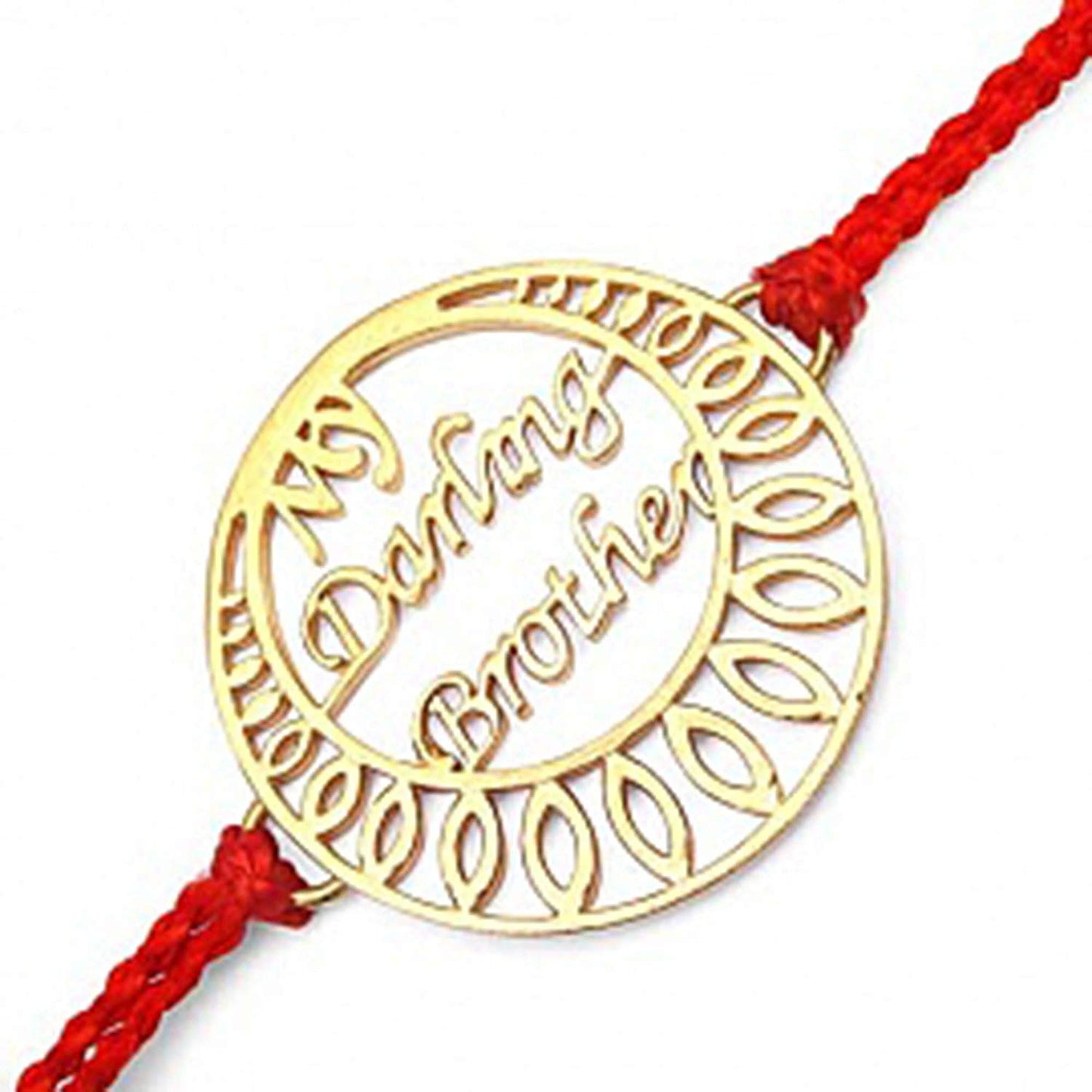 atjewels 14K Yellow Gold Over .925 Sterling Silver Round Cut White Cubic Zirconia MY DARLING BROTHER Rakhi MOTHER'S DAY SPECIAL OFFER - atjewels.in