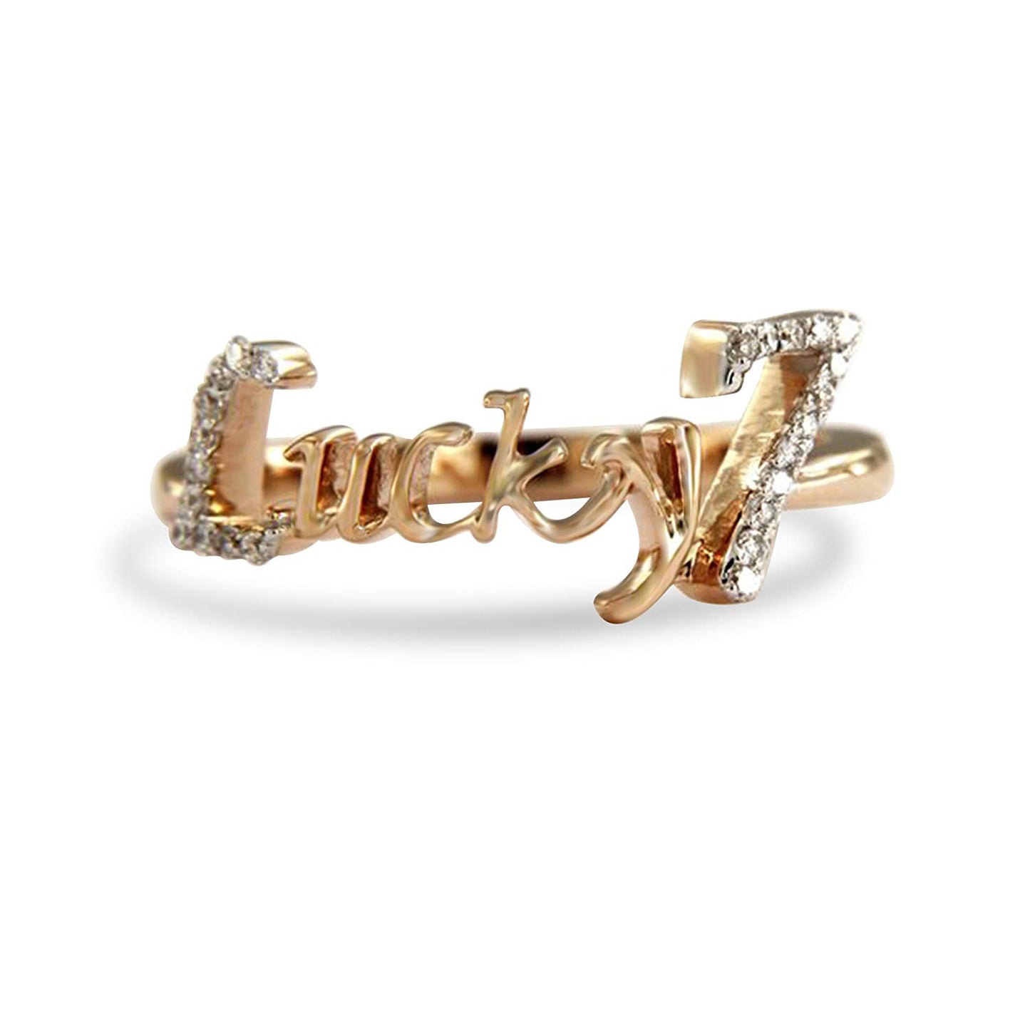 atjewels Lucky7 Ring in 14K Rose Gold Over 925 Sterling Silver Round White Zirconia MOTHER'S DAY SPECIAL OFFER - atjewels.in