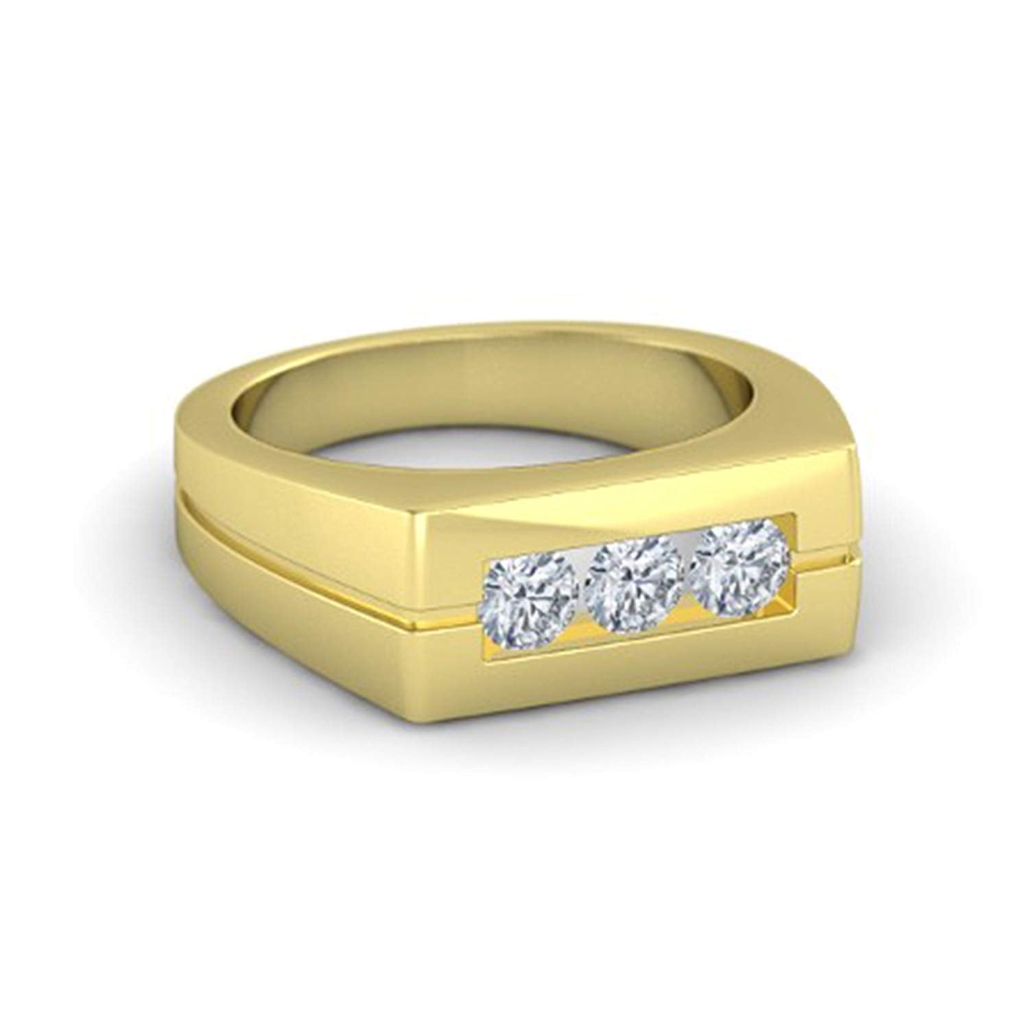 atjewels Yellow Gold Plated White CZ Three Stone Ring in 925 Sterling Silver For Men's MOTHER'S DAY SPECIAL OFFER - atjewels.in
