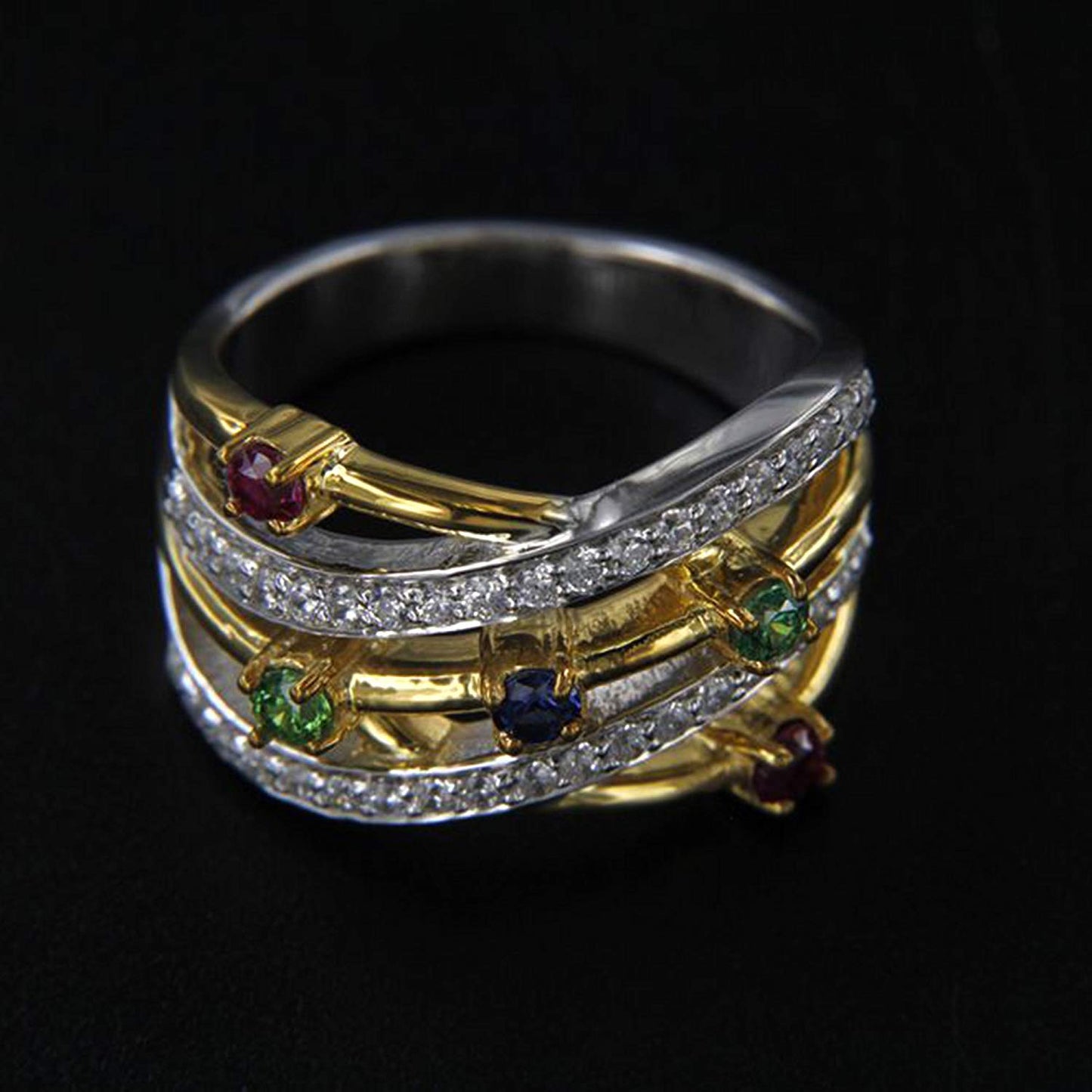 atjewels 14K Yellow and White Gold Over 925 Sterling Silver Round Multicolor Sapphire Engagement Ring For Women's MOTHER'S DAY SPECIAL OFFER - atjewels.in