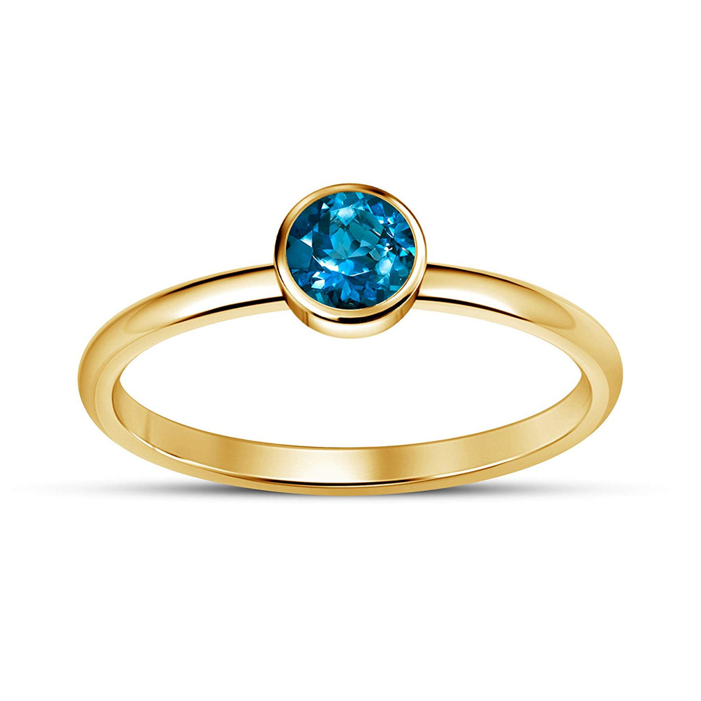 atjewels Round Blue Topaz in 14K Yellow Gold Over 925 Silver Sterling Solitaire Ring MOTHER'S DAY SPECIAL OFFER - atjewels.in
