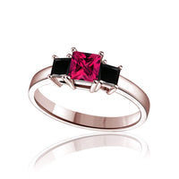 atjewels Three Stone Ring in Pink Sapphire and Black CZ and 14K Rose Gold Over 925 Silver Princess MOTHER'S DAY SPECIAL OFFER - atjewels.in