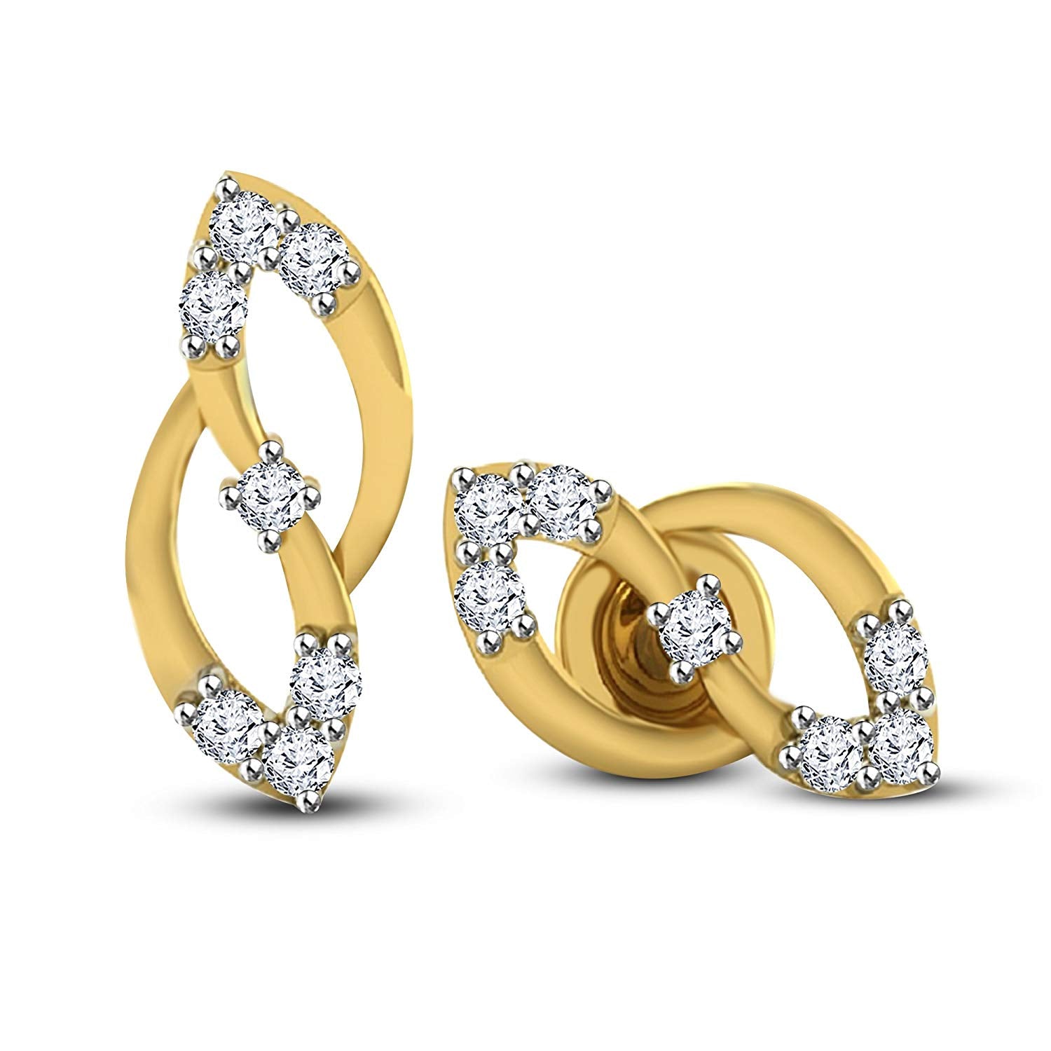 atjewels 18K Twotone Gold Over 925 Sterling Round Cut White CZ Post & Butterfly Fashion Bypass Earrings MOTHER'S DAY SPECIAL OFFER - atjewels.in