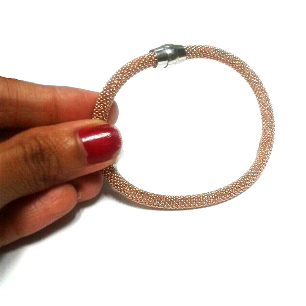atjewels Rose Gold Over .925 Sterling Silver Diamond Cut Soft Mesh Bracelet For Girl's and Women's For MOTHER'S DAY SPECIAL OFFER - atjewels.in