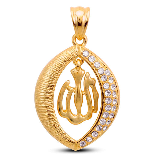 atjewels 14K Yellow Gold Plated on Sterling Silver White CZ Islamic Arab Allah Pendant for Women's MOTHER'S DAY SPECIAL OFFER - atjewels.in