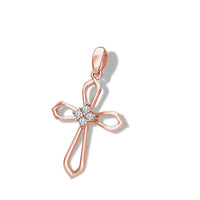 atjewels 14K Rose Gold Over 925 Sterling Round White Zirconia Cross Pendant Without Chain MOTHER'S DAY SPECIAL OFFER - atjewels.in