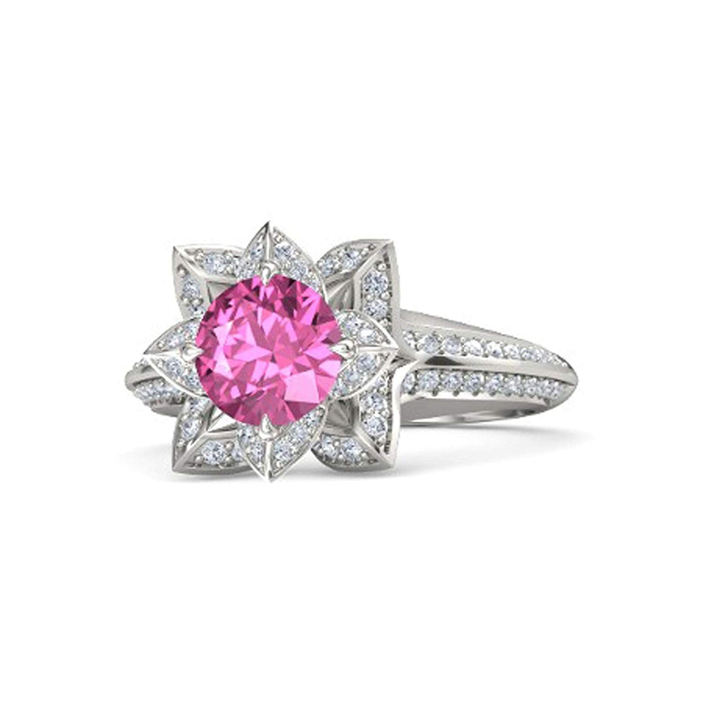 atjewels 925 Sterling Silver Round Cut Multi-Color Gemstone With White Czubic Zircon Lotus Ring For Women's MOTHER'S DAY SPECIAL OFFER - atjewels.in