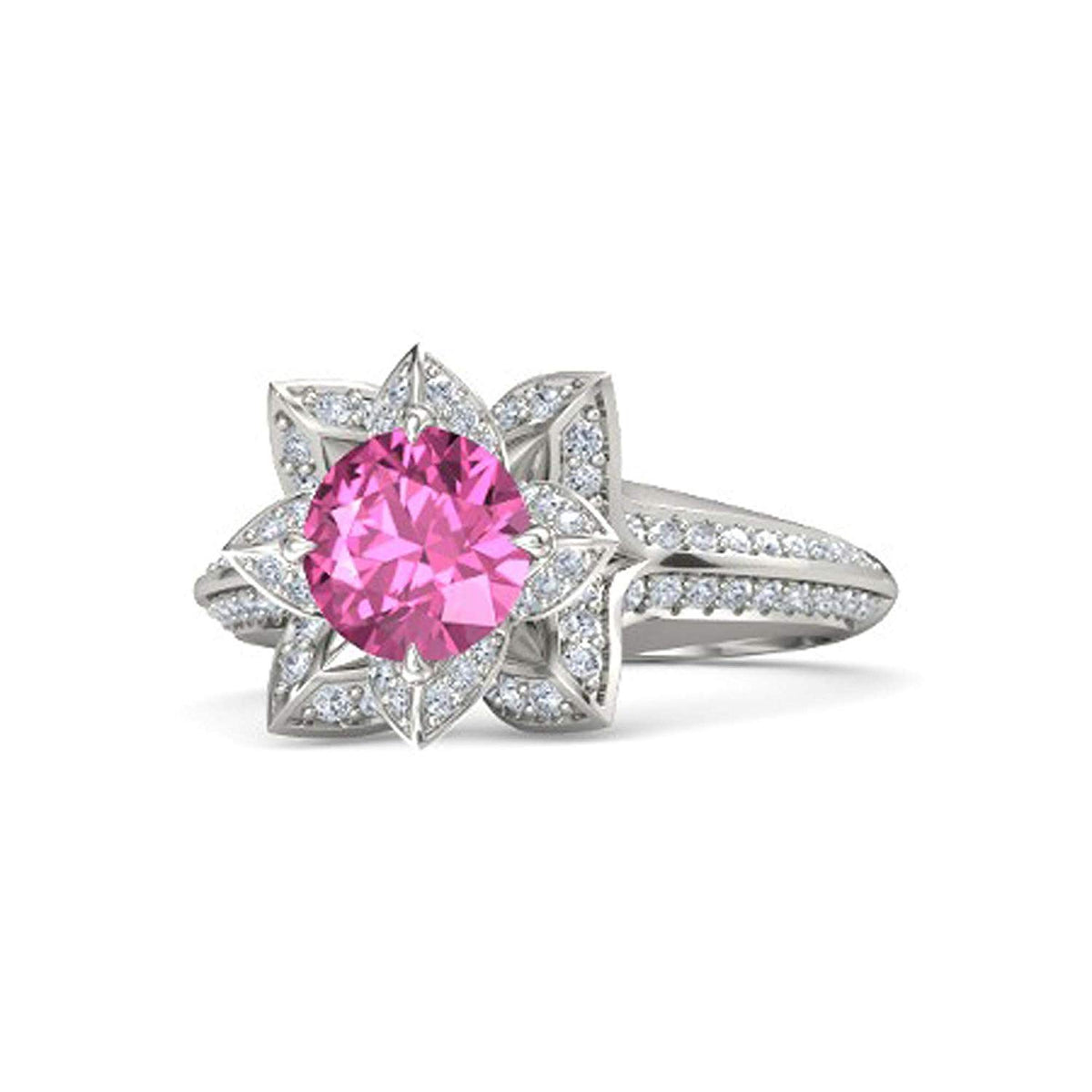 atjewels 925 Sterling Silver Round Cut Multi-Color Gemstone With White Czubic Zircon Lotus Ring For Women's MOTHER'S DAY SPECIAL OFFER - atjewels.in