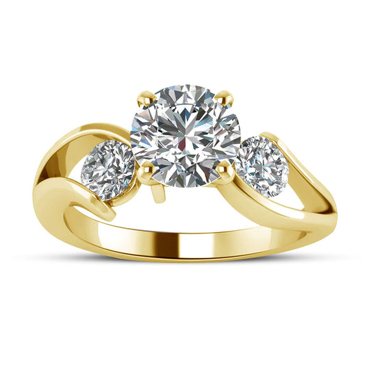 atjewels 14K Yellow Gold Over .925 Sterling Silver White Cubic Zirconia Three Stone Ring MOTHER'S DAY SPECIAL OFFER - atjewels.in