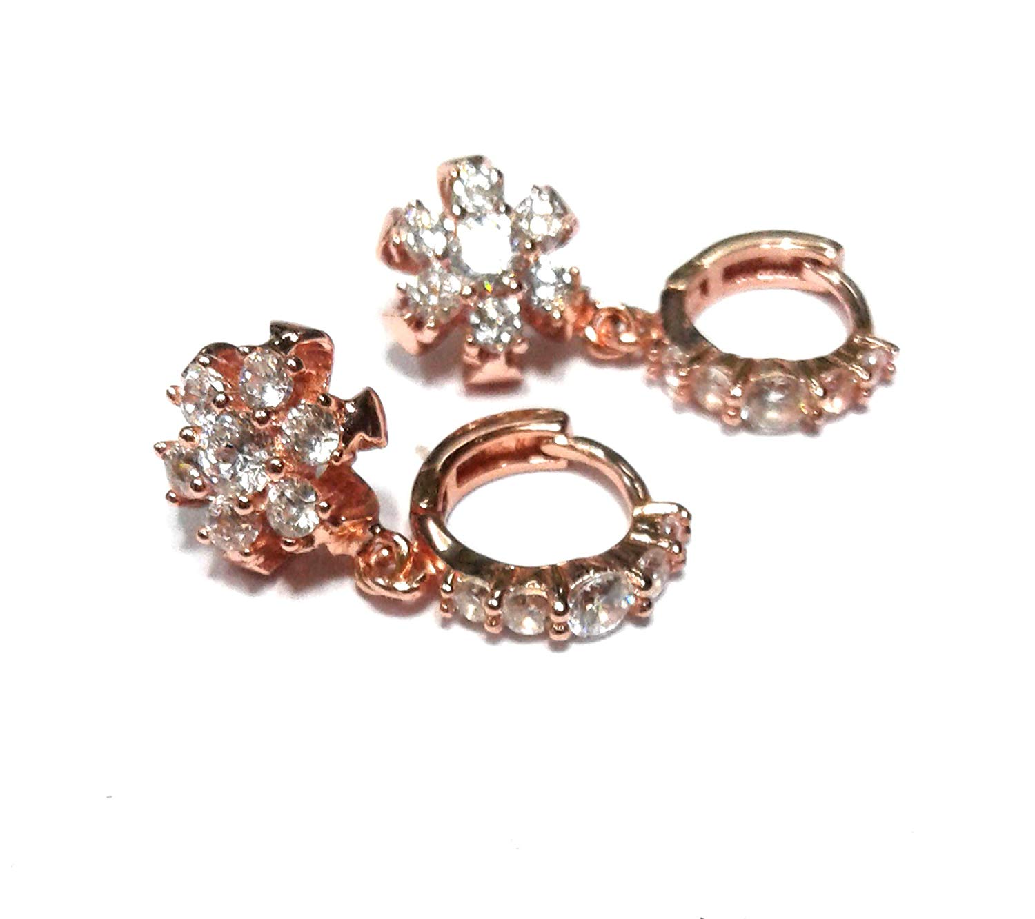 atjewels Round Cut White CZ 14k Rose Gold Over 925 Sterling Silver Drop Dangle Earrings For Girl's and Women's For MOTHER'S DAY SPECIAL OFFER - atjewels.in